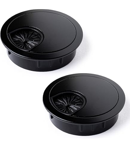 2-Pack Desk Cable Grommet Hole Covers 1-3/4 Inch - Black Plastic Cord Organizer For Office