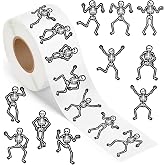 500PCS Skeleton Stickers Roll, Dancing Skeleton Favors Decorations Waterproof Stickers for Halloween Party Supplies