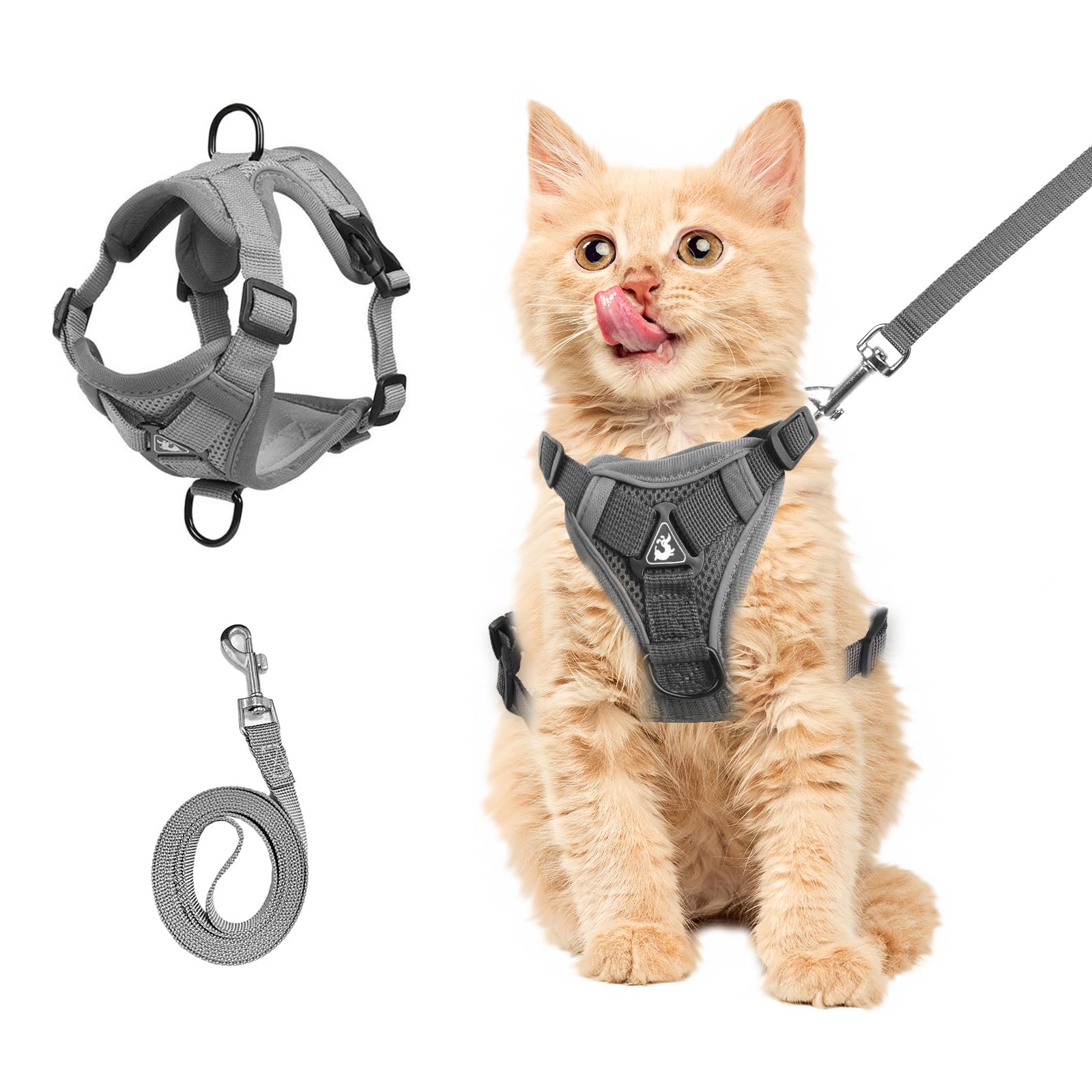 Photo 1 of Wanheart cat Chest Harness and Leash, Anti-Escape Adjustable Soft mesh cat Leash and Chest Harness Set for All Types of Cats cat Vests (Grey, 3.3-6.6lb)