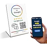 TapFive Tap Google Review Stand Tap for Instant Reviews - All Phones Compatible - Reusable Smart Tap NFC & QR - Boost Business Reviews Zappy Fast - Powered (White, 1 Stand)