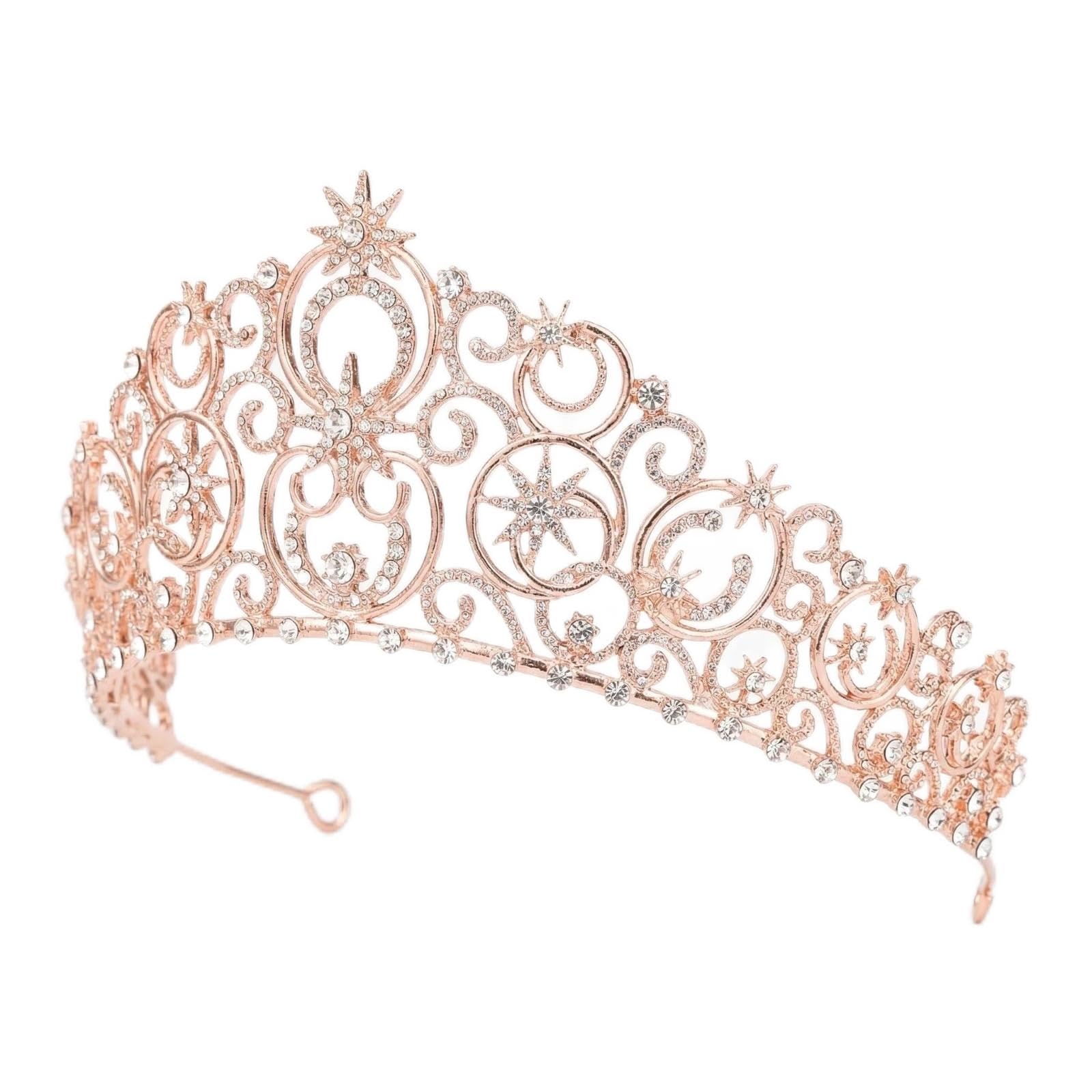 Elegant Glinda Crown Princess Tiara with Rhinestones, Glinda Costume Kids Girls Birthday Crown Headpiece for Birthday Party Halloween Wedding Valentine's Mother's Day (rose gold)