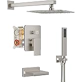 HoliSpa Shower System with Tub Spout, All Metal Tub Shower Faucet Set with 10" Rain Shower Head and Handheld Spray combo, Wall Mounted Tub Shower Systems with Valve and Trim Kit, Brushed Nickel