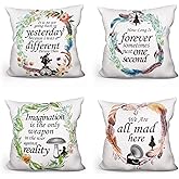 Alice in Wonderland Quote Throw Pillow Covers Set of 4 Cute Pillow Cases Linen Pillowcases Cushion Case Home Decor Gifts for Teens Women Friends - 18x18 Inch