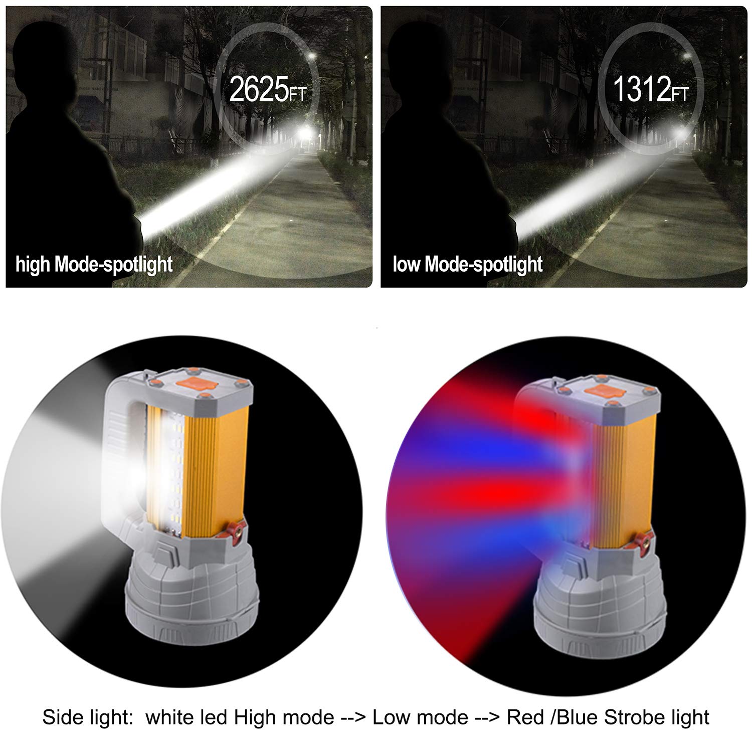 USB Rechargeable LED Spotlight Flashlight Handheld Super Bright High Lumens CREE Tactical Searchlight Large Battery 10000mah Powered Torch,Side Floodlight Camping Lantern Waterproof