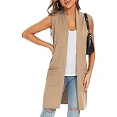 Moss Rose Women's Long Knit Cardigan Vest Casual Sleeveless Open Front Draped Duster Vest (Available in Plus Size)