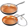 MICHELANGELO Copper Frying Pan Set with Lid, 8" & 10" Nonstick Skillets with Lids, Non Stick Frying Pans Set, Ceramic Non Toxic Fry Pans, Induction Compatible