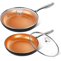 MICHELANGELO Copper Frying Pan Set with Lid, 8" & 10" Frying Pan Set, Nonstick Frying Pan Set, Copper Pans with Lid…