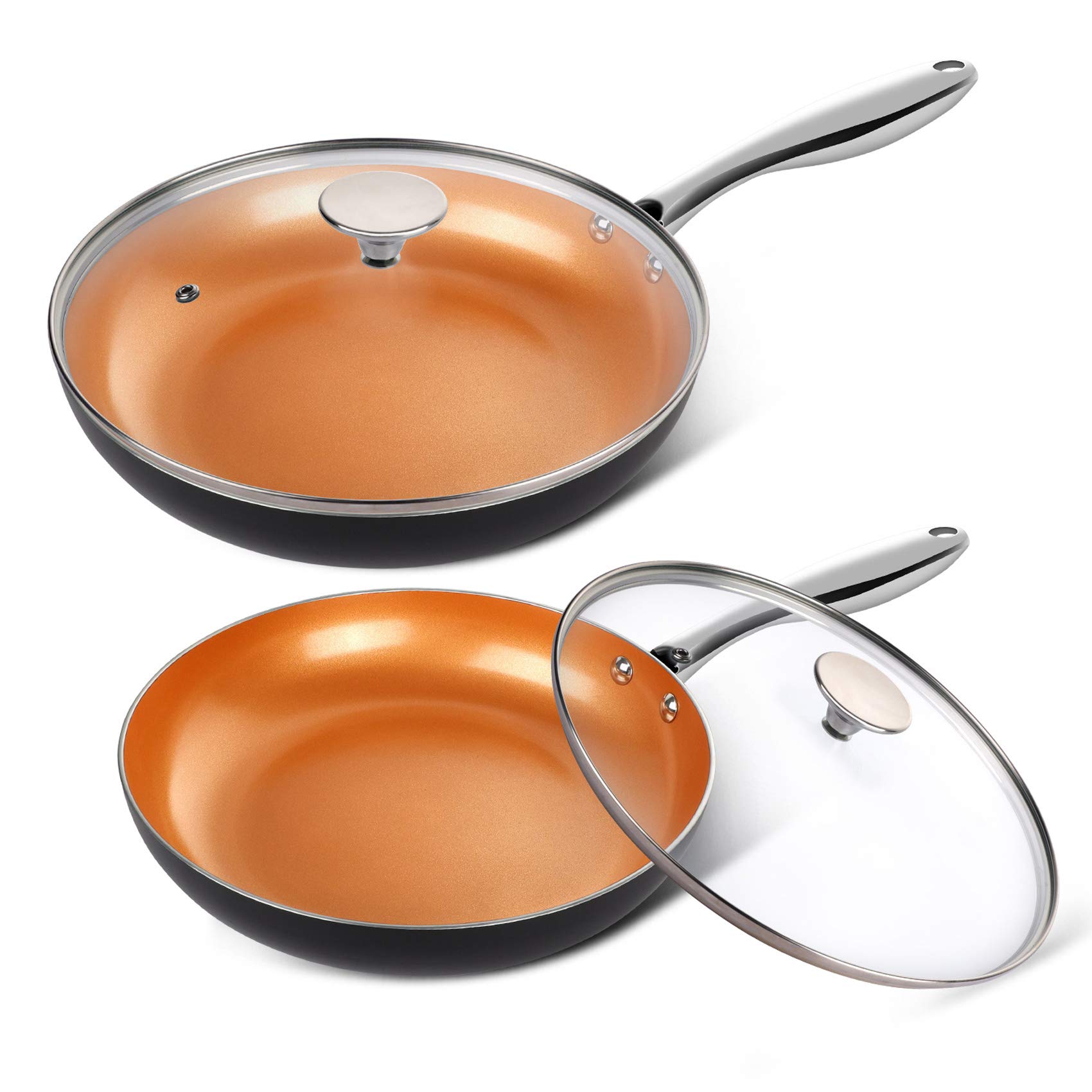 MICHELANGELO Non Stick Frying Pan Set with Lid, Copper Frying Pan with Ultra Nonstick Titanium Coating, Nonstick Copper Skillet Pan, Copper Omelette Pans 20CM & 26CM