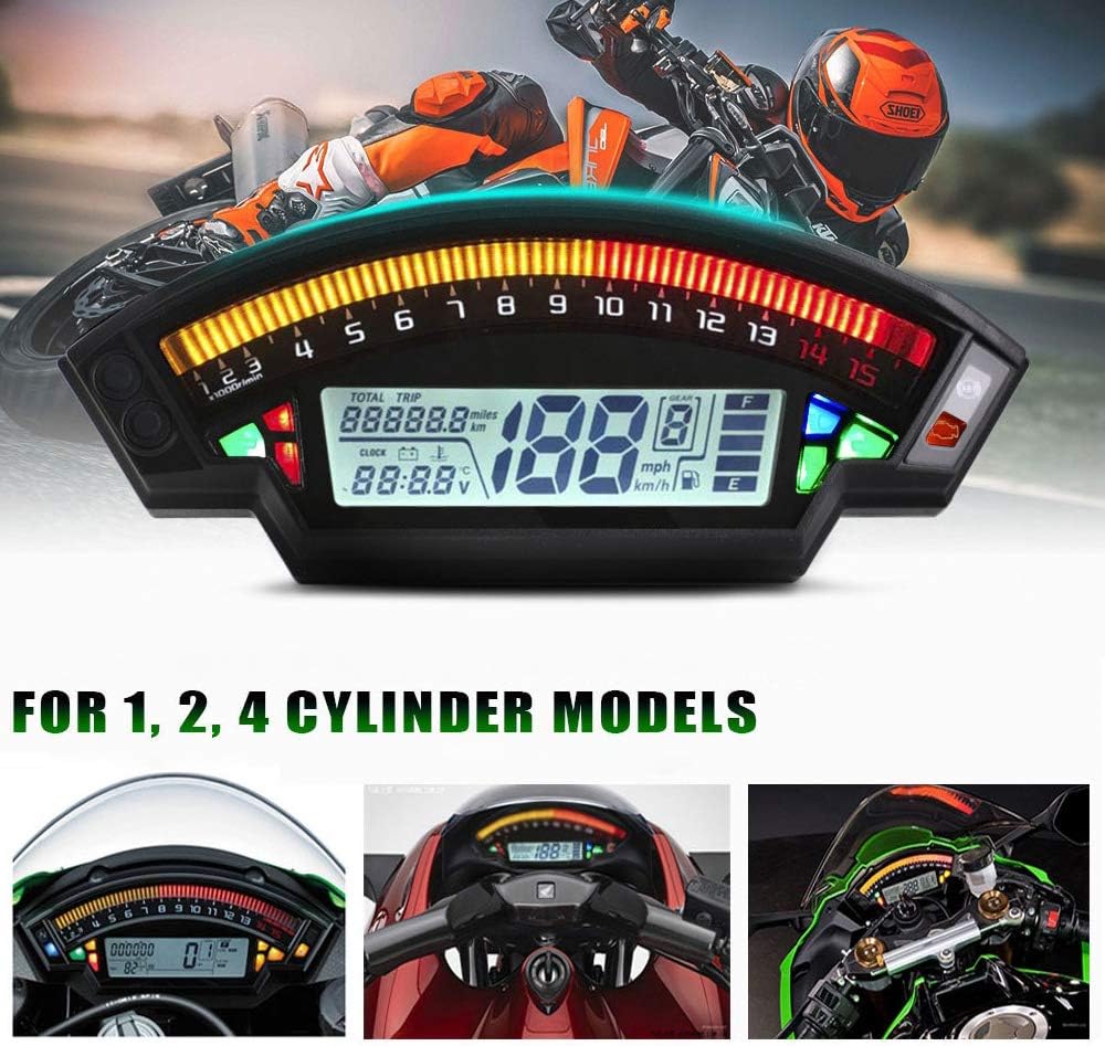 Amazon Honelife オートバイ走行距離計スピードメーター 残量ゲージrpmユニバーサル1 2 4シリンダー Lcdモーターサイクル計器スピードメーター199km H スピードメーター 車 バイク