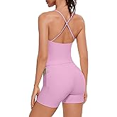 OMKAGI Workout Sets for Women Cute Spaghetti Strap Tank Tops Booty Shorts Outfits with Pockets
