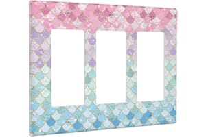 XUEJIAKU Colorful Mermaid Scales 3 Gang Rocker Light Switch Plate Cute Blue Triple Decora Outlet Wall Cover Faceplate Decorative Switchplate for Bathroom Girls Bedroom Kids Baby Nursery Living Room Decorate