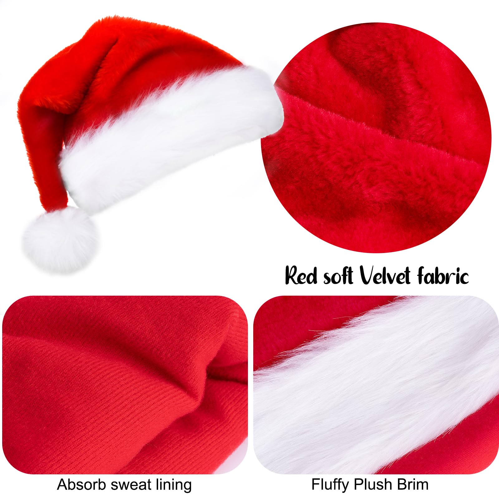 Santa Hat for Adults and Kids and Baby: Christmas Hat Extra Thick Classic for New Year Festive Party Supplies