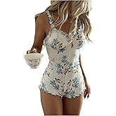 SOLY HUX Women's One Piece Pajamas Cute Floral Short Romper Pjs Sleeveless Onesie Sleepwear