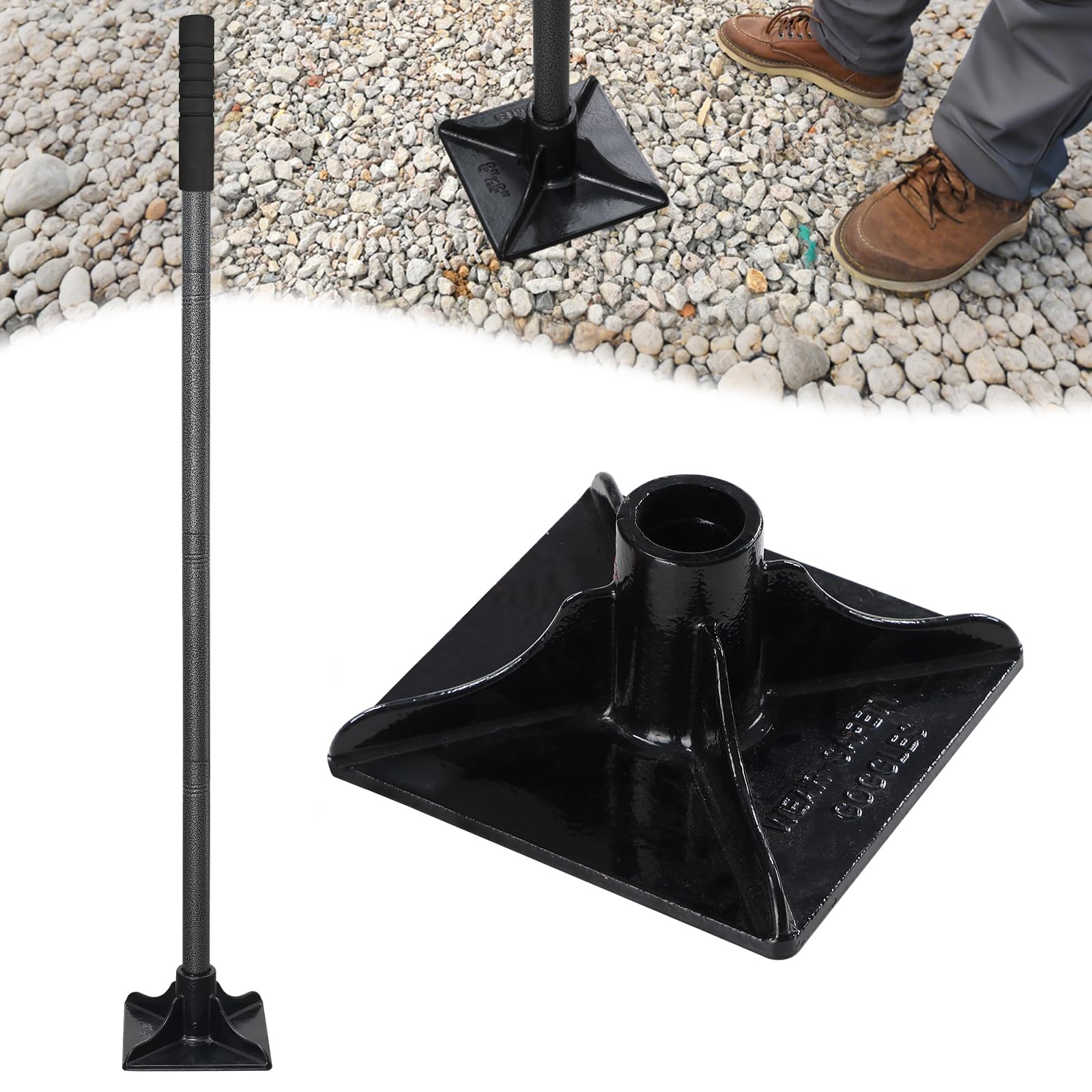 Photo 1 of Tamper Tool Heavy Duty 8"x8" Steel Tamper with Adjustable 61 inch Handle Laborsaving Garden Tamper Landscaping Tools for Leveling Soil, Patching, Grading, Paving Stone, Compacting Asphalt
