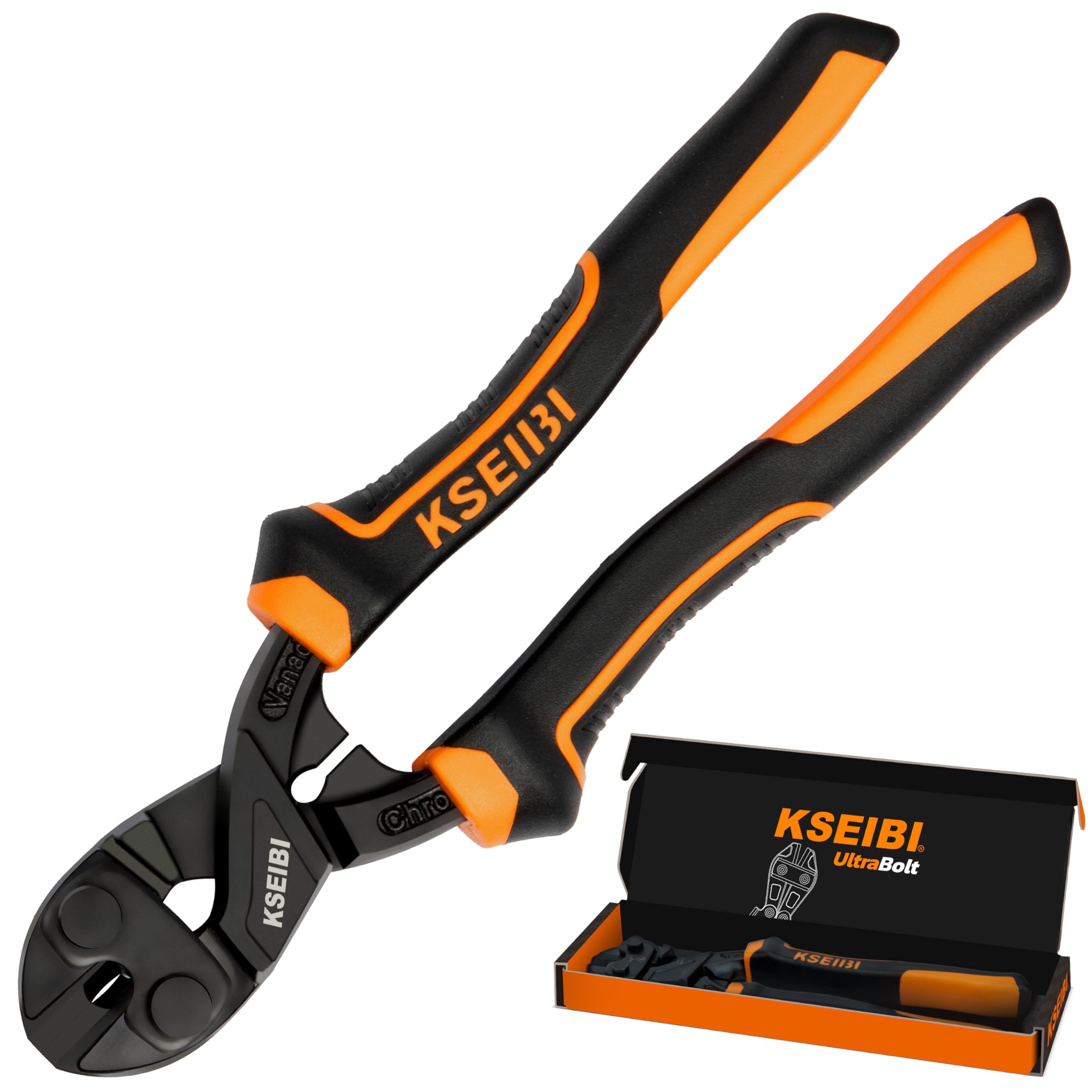 Photo 1 of KSEIBI 8-Inch Mini Bolt Cutters Heavy Duty - Compact Bolt Cutter with Anti-Slip Handle for Wire, Cables, Chains, Small Screws - Handy Tool Featuring High Leverage Design and CrMo Blades - 161615