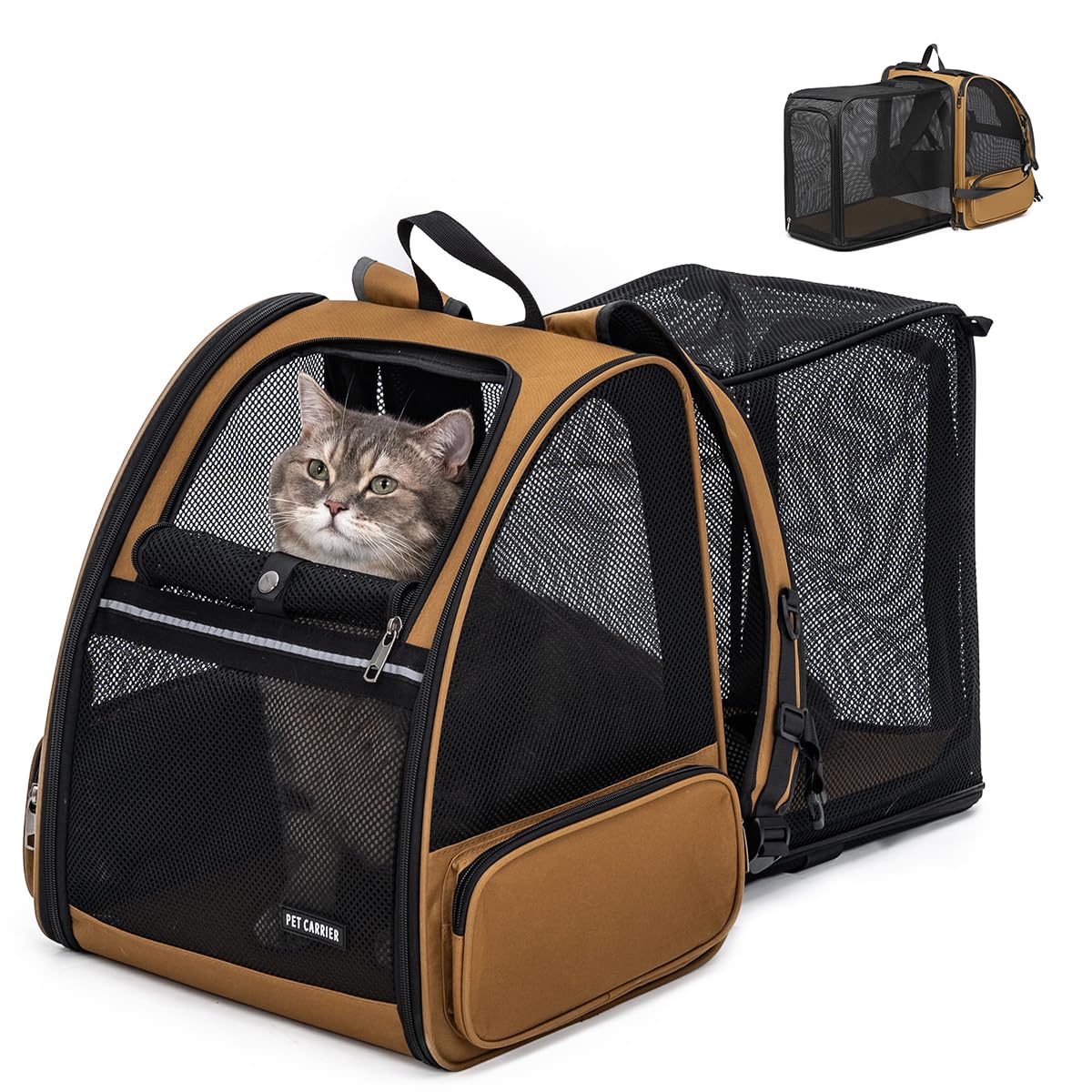 Photo 1 of Cat Backpack?Expandable Cat Carrier Backpack, Dog Backpack Carrier and Pet Carrier Backpack, Suitable for Cats, Dogs Kitten or Small Dogs, Travel Friendly Puppy Cats Bag (Brown)