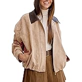 Womens Faux Suede Bomber Jacket Casual Lapel Pilot Cropped Jackets Oversized Motorcycle Zip Up Outerwear Coats