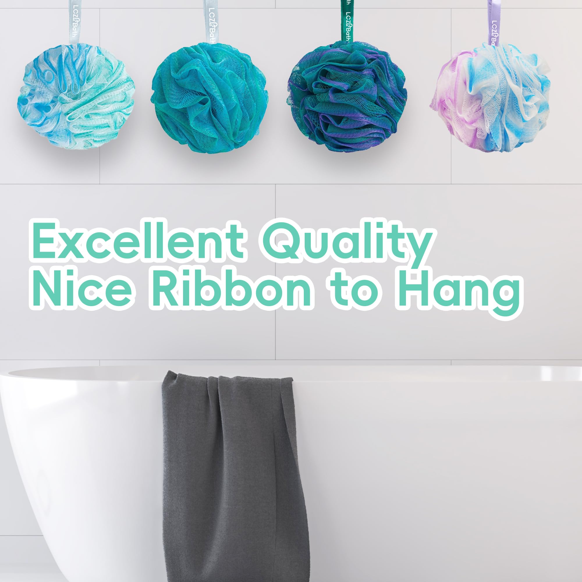 LCZLBath Loofah 4 Pack 75g Extra Large Loofa Set Soft Bath Sponge Thick Body Wash Puffs for Shower