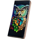 AIRMORS Wallet Women Leather Credit Card Holder with RFID Blocking Large Capacity Slim zipper Wallets for Men Minimalist Coin Purse long clutch wallet (Owl)