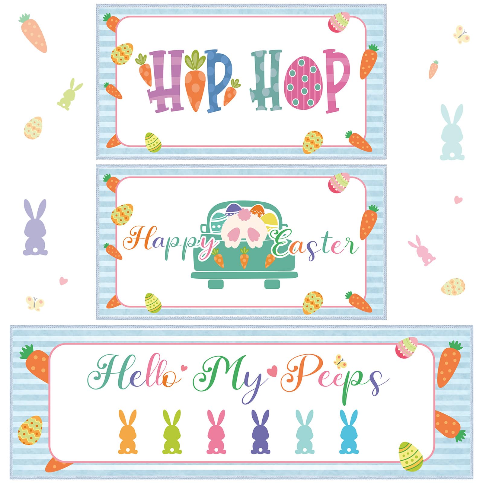 Photo 1 of Amylove 3 Pcs Easter Kitchen Rug Easter Floor Mat Rabbits Bunny Eggs Hip Hop Rugs Decorative Spring Kitchen Mat Anti Slip for Home Bathroom Decoration, 47.2 x 15.8 Inch, 29.5 x 15.8 Inch