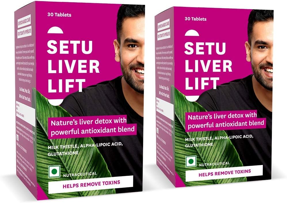 Setu Liver Lift - 30 Tablets, 500mg Silymarin Milk Thistle, 250mg N-Acetyl Cysteine, 50mg Alpha Lipoic Acid, for Detox, Repair and Regeneration, Potent anti-oxidant & Detoxificant properties. (Pack of 2)