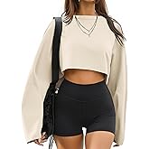 LovelyWholesale Women Long Sleeve Cropped Sweatshirt Oversized Crew Neck Workout Tops