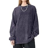 FULFIDREAM Oversized Tshirts for Women Heavy Cotton Acid Wash Vintage Unisex Long Sleeve Casual Loose Solid Basic Tee Tops