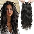 MORICHY Hair Toppers for Women Clip in Hair Topper with Bangs 20inch Black Brown Long Wavy Curly Synthetic HairPieces for Women