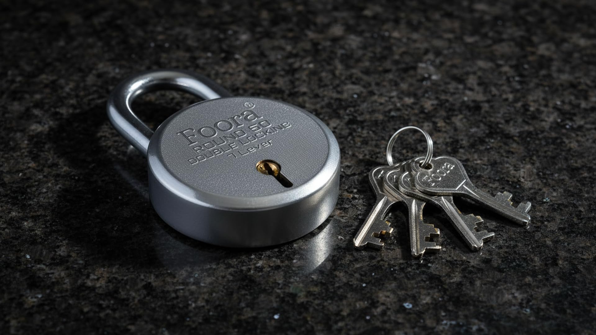Foora Round 50mm Small Lock | Metal Body Padlock | Double Locking | 7 Steel Lever Mechanism | 5 Silver Keys with Keychain | Silver Finish | Lock for Home, Gate & Door | Made in India 2