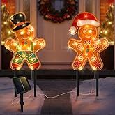 2 PCS Gingerbread Man Solar Christmas Decorations Outdoor, 8 Modes Solar Pathway Stakes Lights, Outdoor Christmas Lights Decor for Garden, Porch, Yard, (Gingerbread Man)