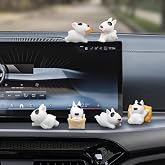 Bull Terrier Car Accessories Dashboard Decorations , 6 PCS Dog Figurines | Resin Animals Cute Car Decor for Women Men, Fairy Garden Figurines Trinkets