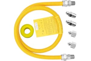 MCAMPAS 48" Flexible Yellow Coated Gas Line Connector Kit for Stove, Dryer, Gas Water Heater, Furnace,5/8 in.OD(1/2 in. ID）Flexible Gas Line with Connector 1/2" FIP &1/2"MIP & 3/4"MIP Fitting