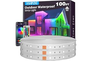 KSIPZE Outdoor LED Rope Lights 100ft,IP68 Waterproof Outside Led Lights with Bluetooth App Remote,Music Sync RGB Exterior Led Strip Lights for Roof，Balcony,Deck,Pool