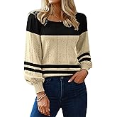 Hotouch Sweaters for Women 2026 Fall Trendy Tops Casual Puff Sleeve Square Neck Cute Tunic Pullover Blouses XS-XXL