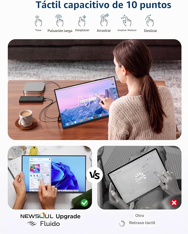 Monitor portátil 4K Touch, Ecrã IPS de 15,6" com USB-C e Agulha