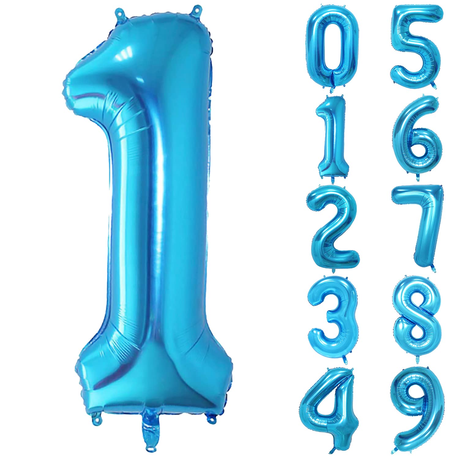 Unisun 40inch Number Balloon, Blue Helium Foil Balloon 0 1 2 3 4 5 6 7 8 9 Big Numbers Balloons, Age Balloons Birthday Party, Romantic Occasions, Wedding, Anniversary Supplies Decoration