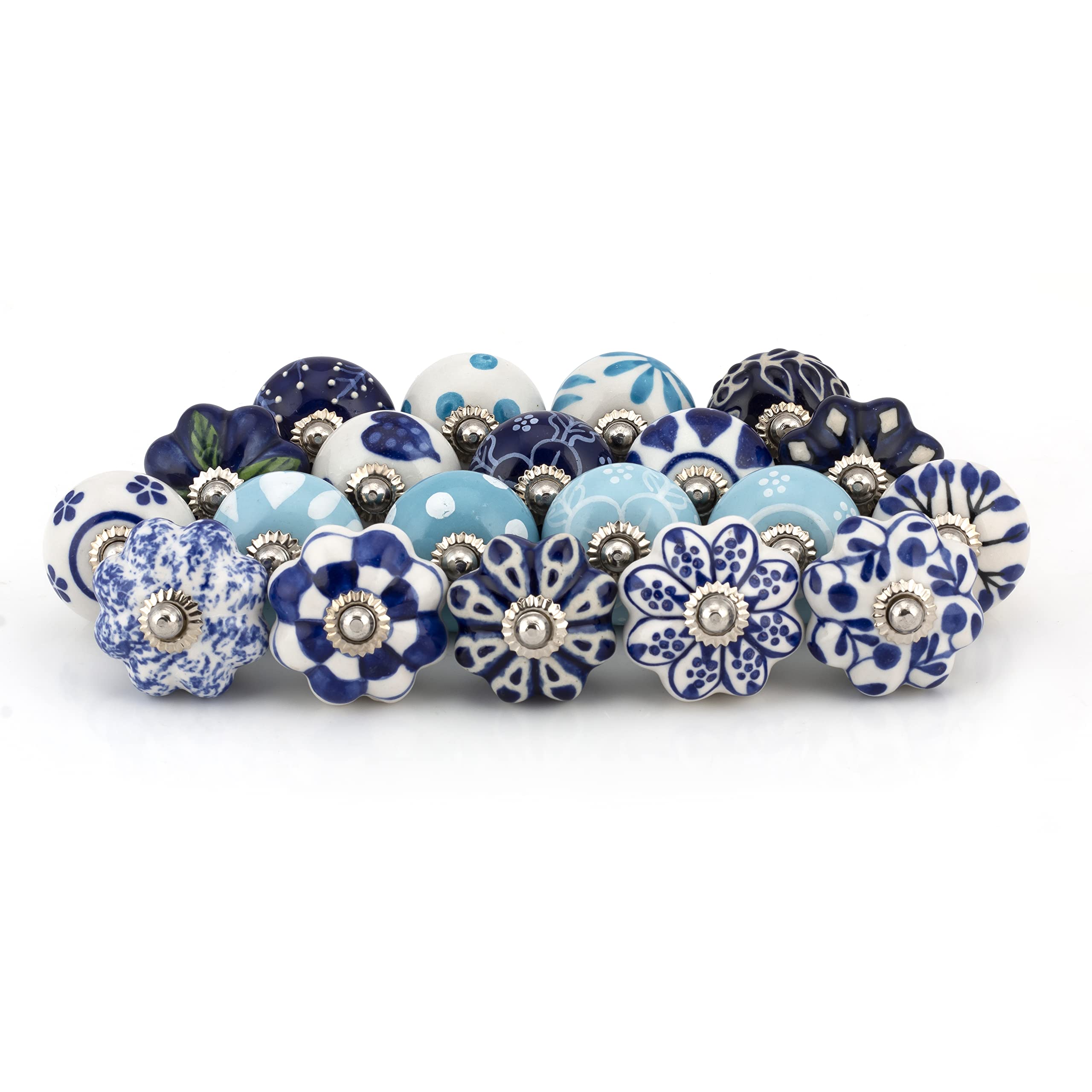 Craft Trade Blue Door Cabinet Knobs for Dresser Drawer Vintage Closet Ceramic Knob Colorful Pull Handles Cupboard Wardrobe Knobs for Kitchen Furniture Home Décor - Pack of 20 — image 1