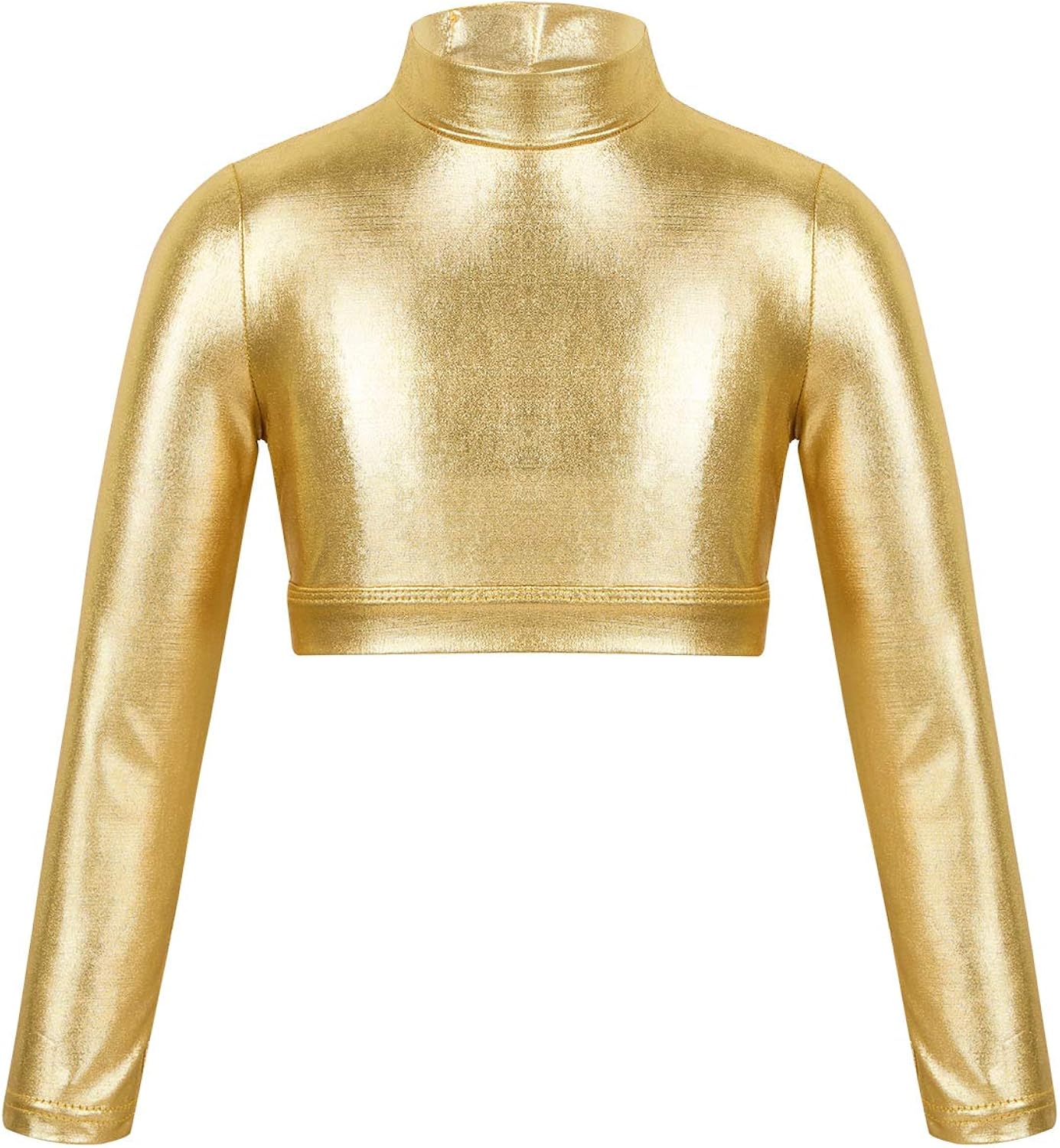 moily Big Girls Metallic High Turtle Neck Crop Top for Gymnastics/Dance/Workout Cami Tee Performance: Clothing