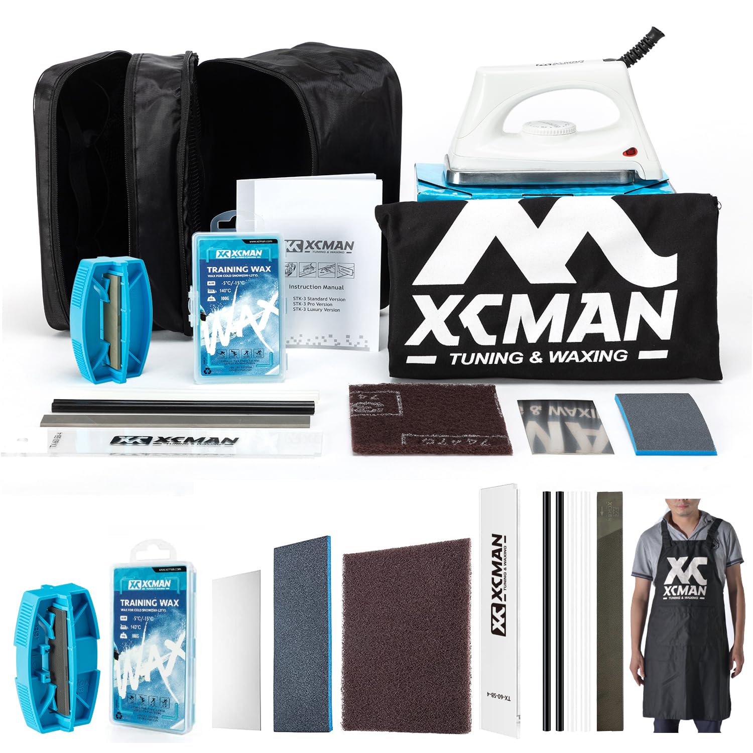 Kit de ajuste y cera completo de snowboard de esquí de XCman con hierro de cera, cera universal, sintonizador de borde, ptex para ajuste, reparación y depilación