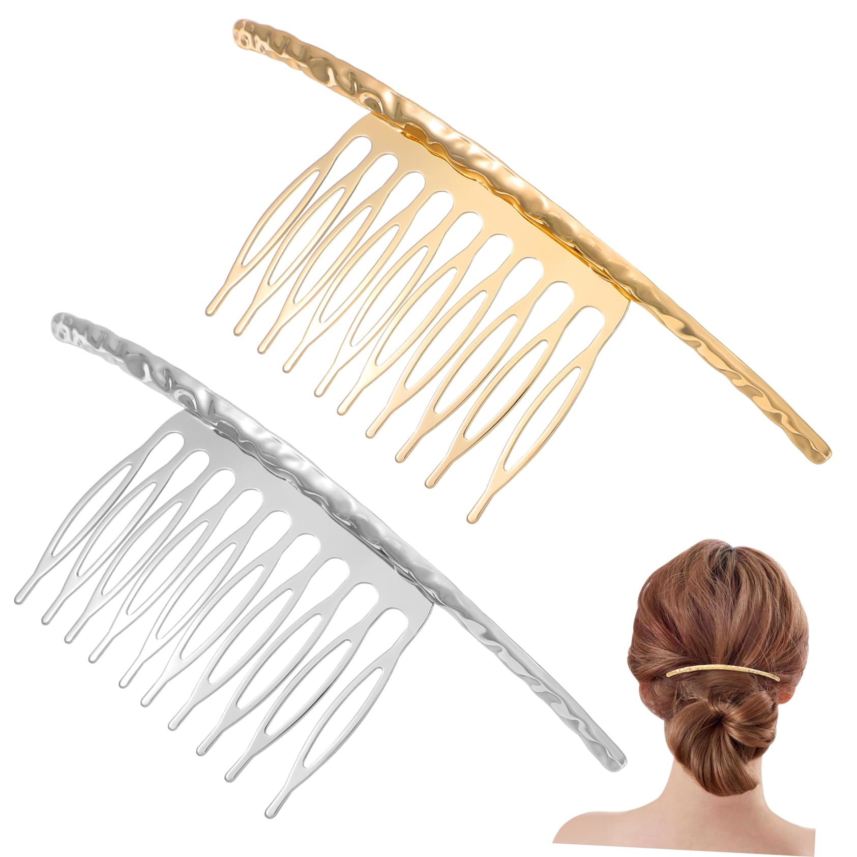 Lurrose 2pcs French Twist Comb Teeths Comb Alloy Metal Clips for Bridal Wedding Hair Side Comb Women Hair Accessories
