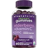 Viva Naturals Sambucus Elderberry Gummies for Adults with Vitamin C &amp; Zinc | Immune Support Gummies, 150mg Black Elderberry Per Serving, Raspberry Rush Flavor, USDA Organic, Non-GMO, 60 Count