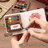 ZQuintuplian Pocket Watercolor Travel Kit, 12 Colors, 8 Wooden Grids view 6