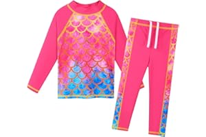 BAOHULU Girls Two Piece Swimsuit Long Sleeve Floral Bathing Suit UPF 50+ Summer Beach Swimwear