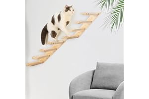 PELUOMOZ Cat Climbing Stair Shelf Wall Mounted Reversible Left & Right Direction, Cat Stairway Shelf for Climbing with Sisal Rope Ladder Cat Wall Furniture