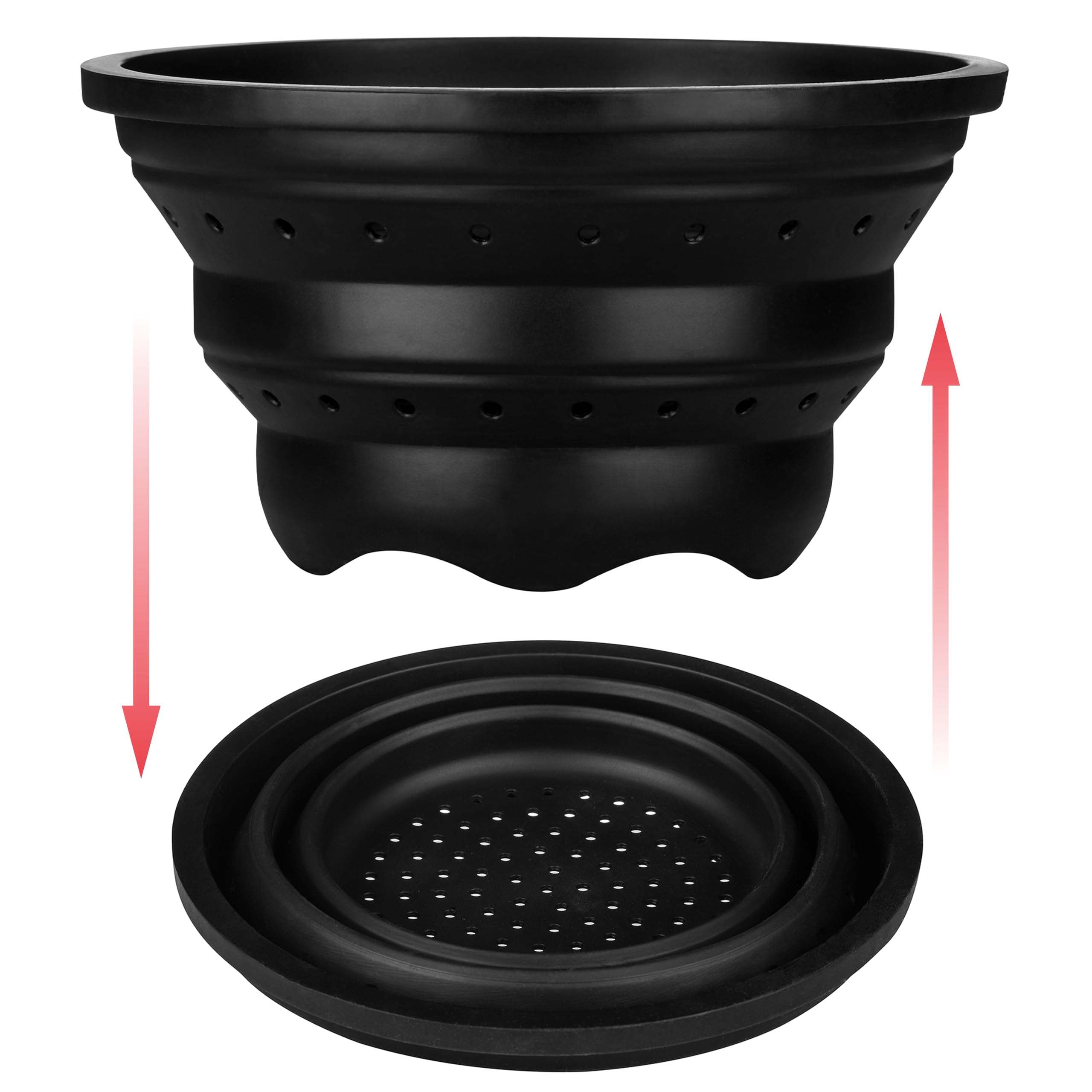 Premier Housewares Black Collapsible Washing Up Bowl Rice Strainer Kitchen Strainer Bowl Metal Colander Washable Silicone Bowl Strainer Rice Colander
