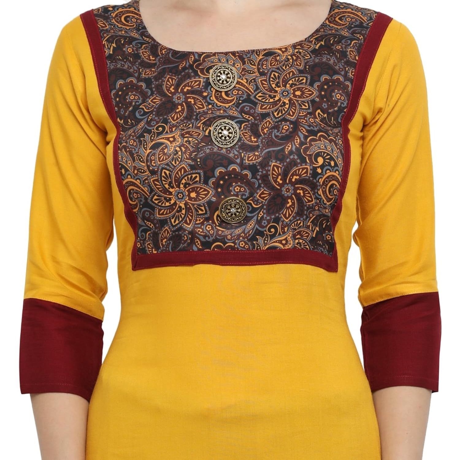 shopping queen women's rayon kurta (yellow_46-inch)