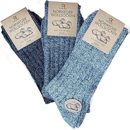 FotStar 3 Paar sehr warme Norweger Socken, dicke Wollsocken mit Plüschsohle Norwegersocken für Damen - Herren