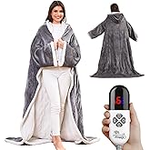 Klaggie Wearable Heated Blanket with Foot Pocket Sleeves, Heated Robe Heated Snuggie, 6 Heating Levels 4 Hours Auto-Off, Overheat Protection Machine Washable, 50”x70”, Grey