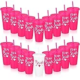 Caeuiciw 16 Pack Bride & Babe Bachelorette Party Cups with Lids, Plastic Bridesmaid Cups, Bachelorette Party Tumbler for Wedding Bachelorettes Parties Supplies Gifts