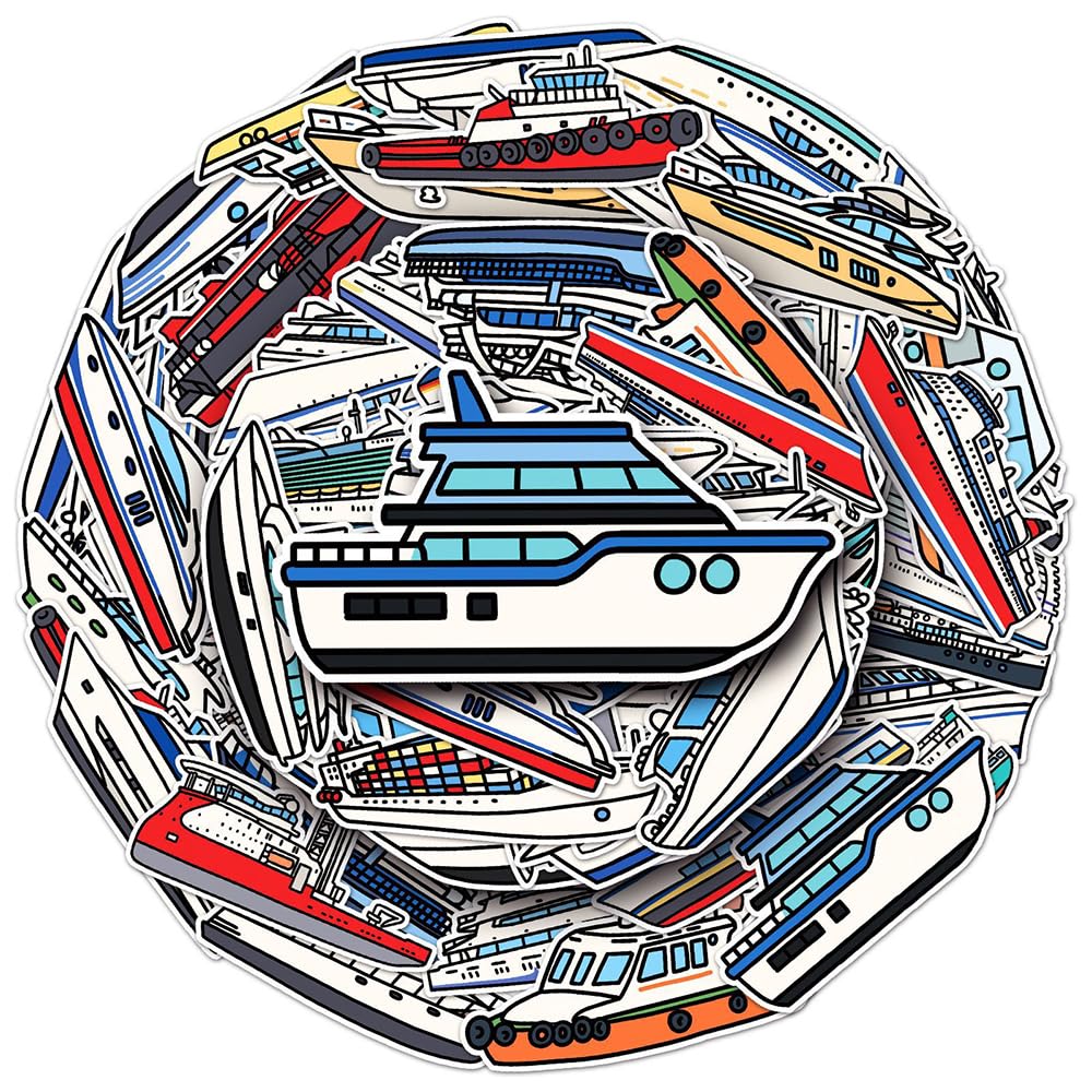 Popular Ship & Boat Vinyl Stickers, 50 PCS Waterproof Cartoon Vehicle Decals for Laptops, Scrapbooking, Journals, Notebooks, Water Bottles, Suitcases, Phones & DIY Decor